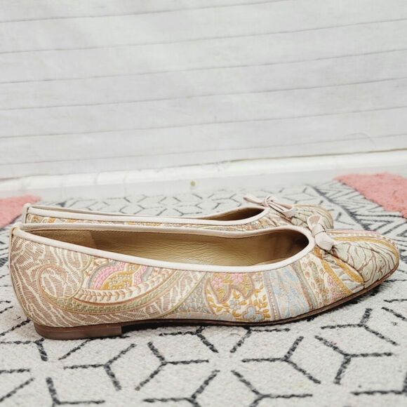 Stuart Weitzman Floral Paisley Print Silk and Leather Ballet Flats, sz 6 - Picture 5 of 15